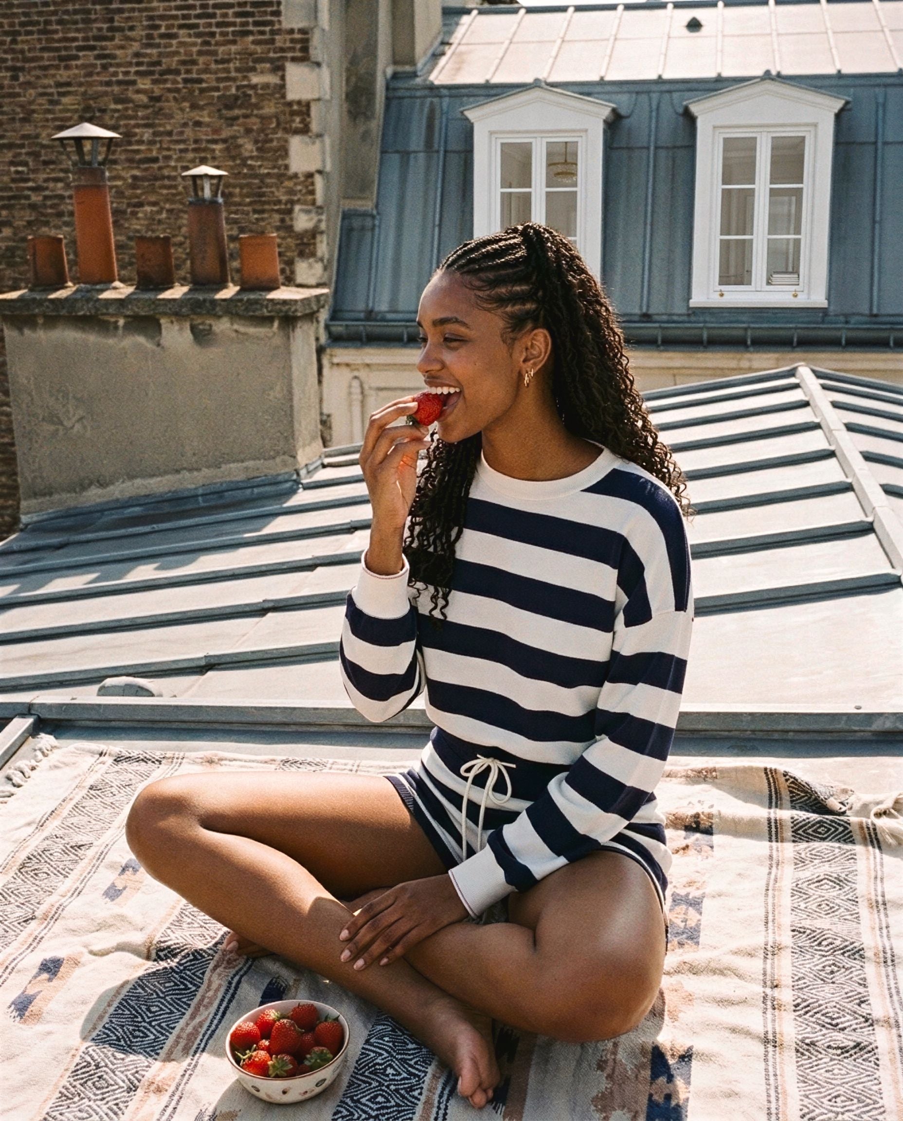 Striped Knit Sweater Top and Shorts Set