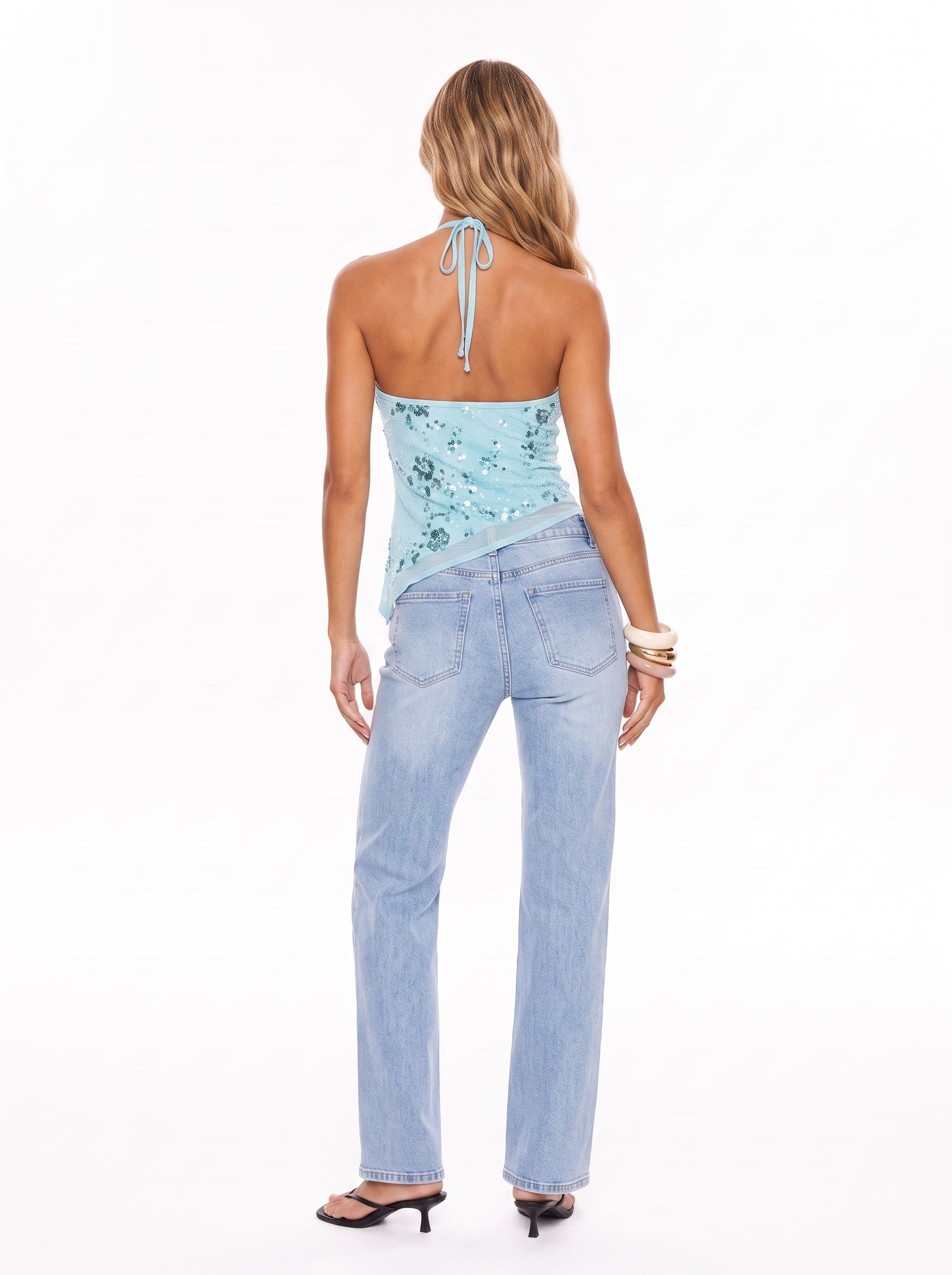 Beaded Asymmetrical Halter Top