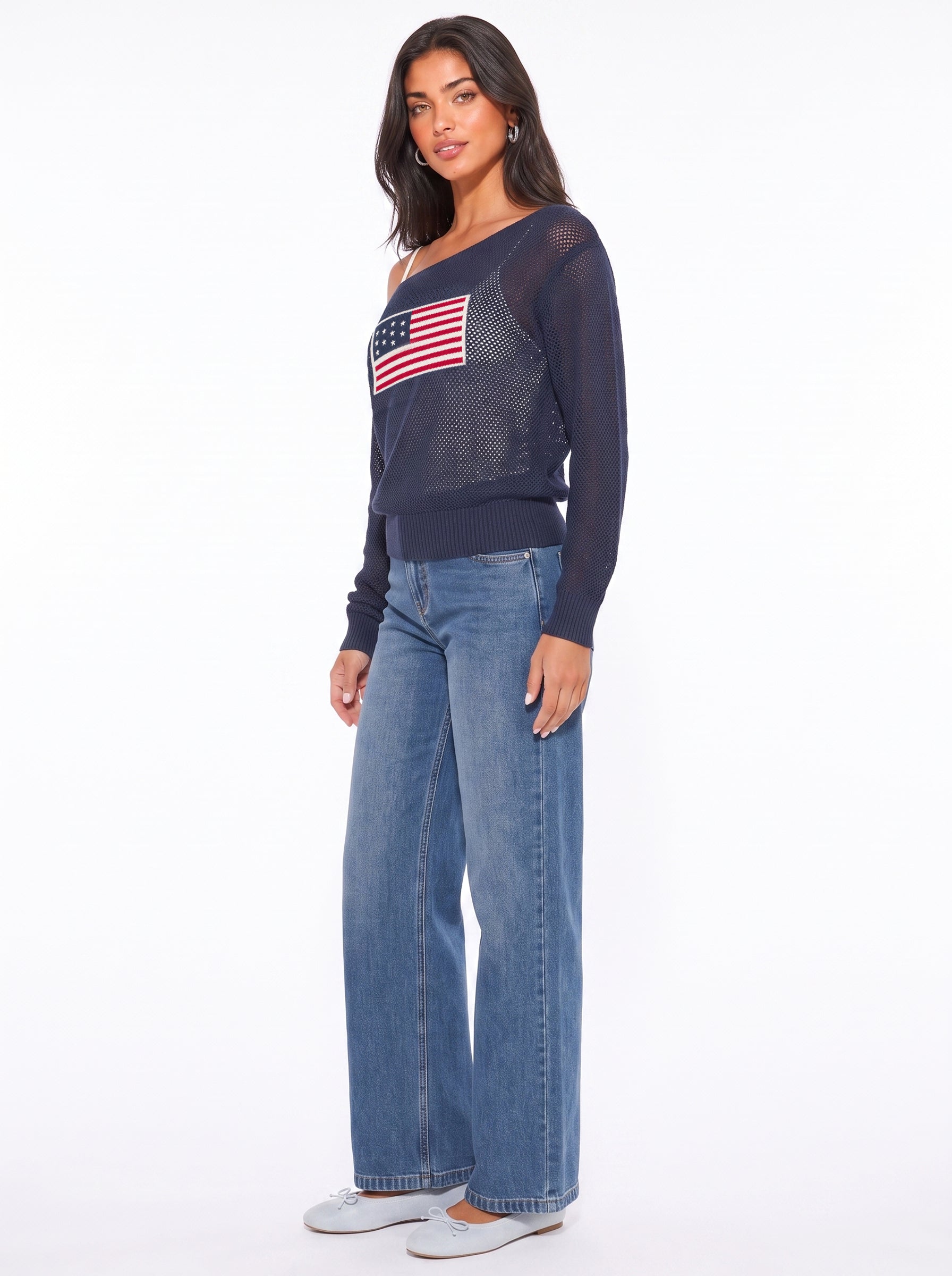 American Flag Open-Knit Sweater