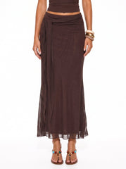 Draped Low-Rise Mesh Maxi Skirt
