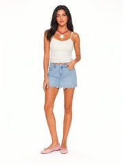 Floral Eyelet Denim Mini Skirt