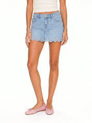 Floral Eyelet Denim Mini Skirt