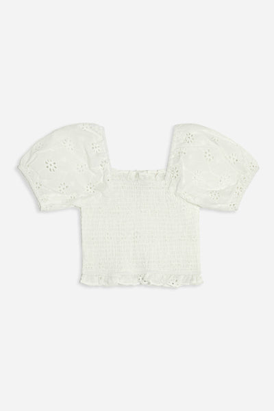 Girls Eyelet Puff-Sleeve Top (Kids)