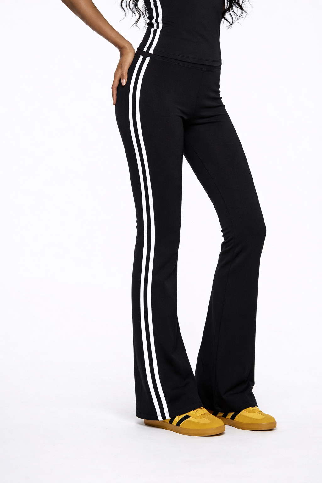Sporty Chic Flare Pants With Stripes