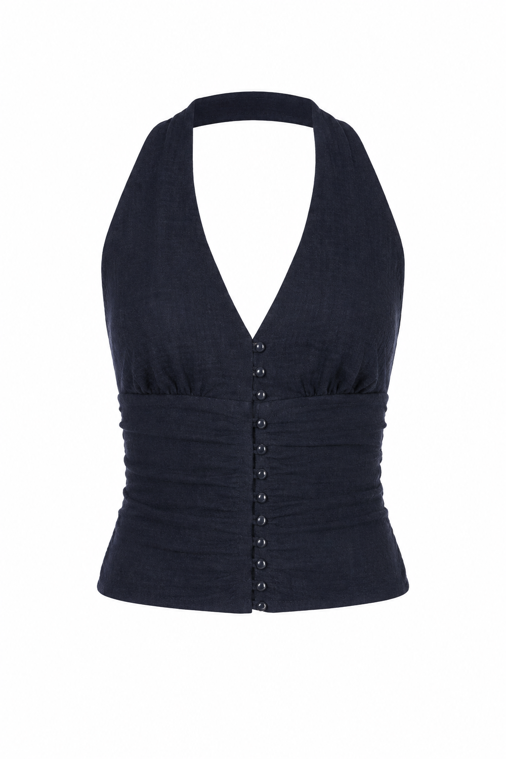 Ruched Button Front Halter Top
