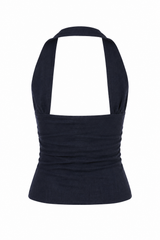 Ruched Button Front Halter Top