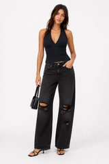 Ruched Button Front Halter Top