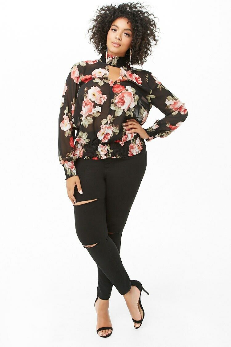 Plus Size Chiffon Floral Top