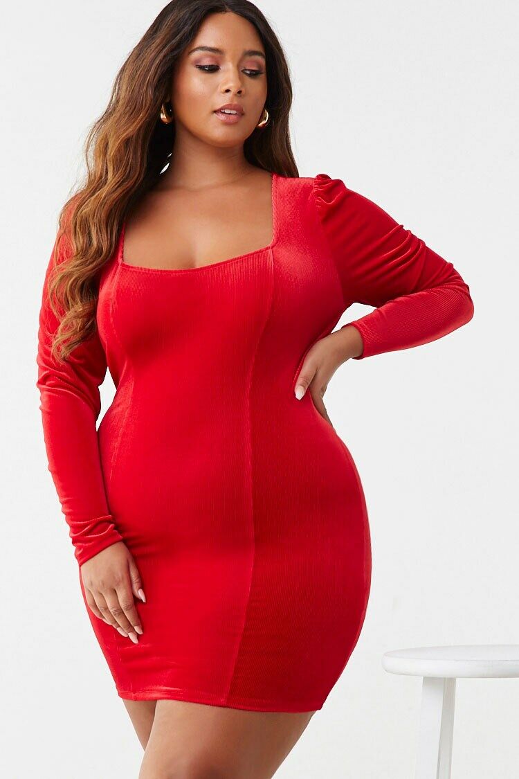 Plus Size Ribbed Velvet Dress
