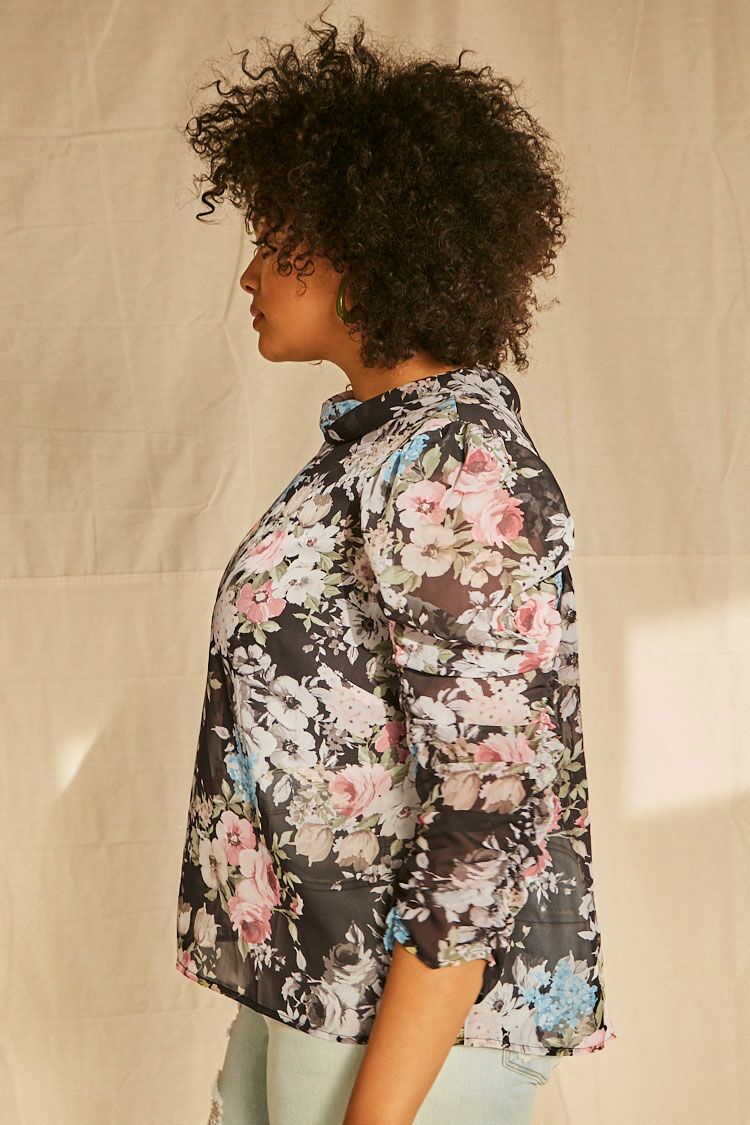 Plus Size Floral Chiffon Top