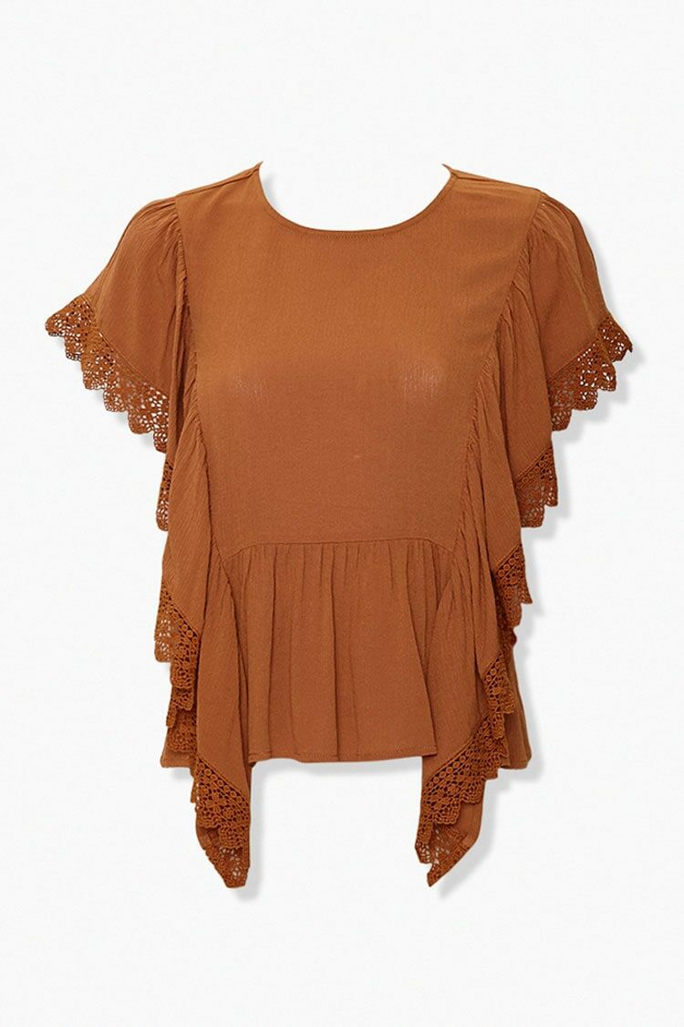 Lace-Trim Angel Sleeve Top