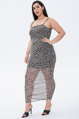 Plus Size Leopard Mesh Midi Dress