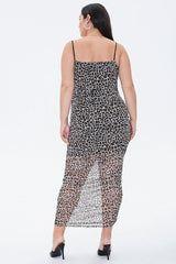 Plus Size Leopard Mesh Midi Dress