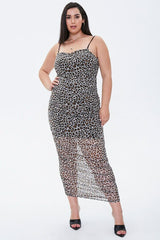 Plus Size Leopard Mesh Midi Dress
