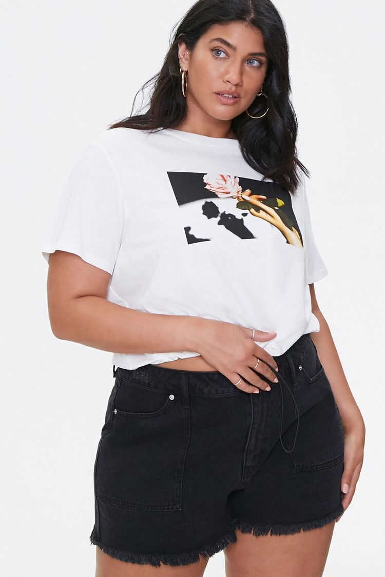 Plus Size Rose Graphic Toggle Tee