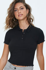 Ribbed Lettuce-Edge Polo Shirt