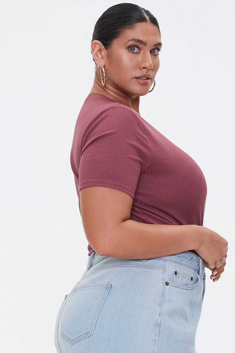 Plus Size Ribbed Surplice Bodysuit