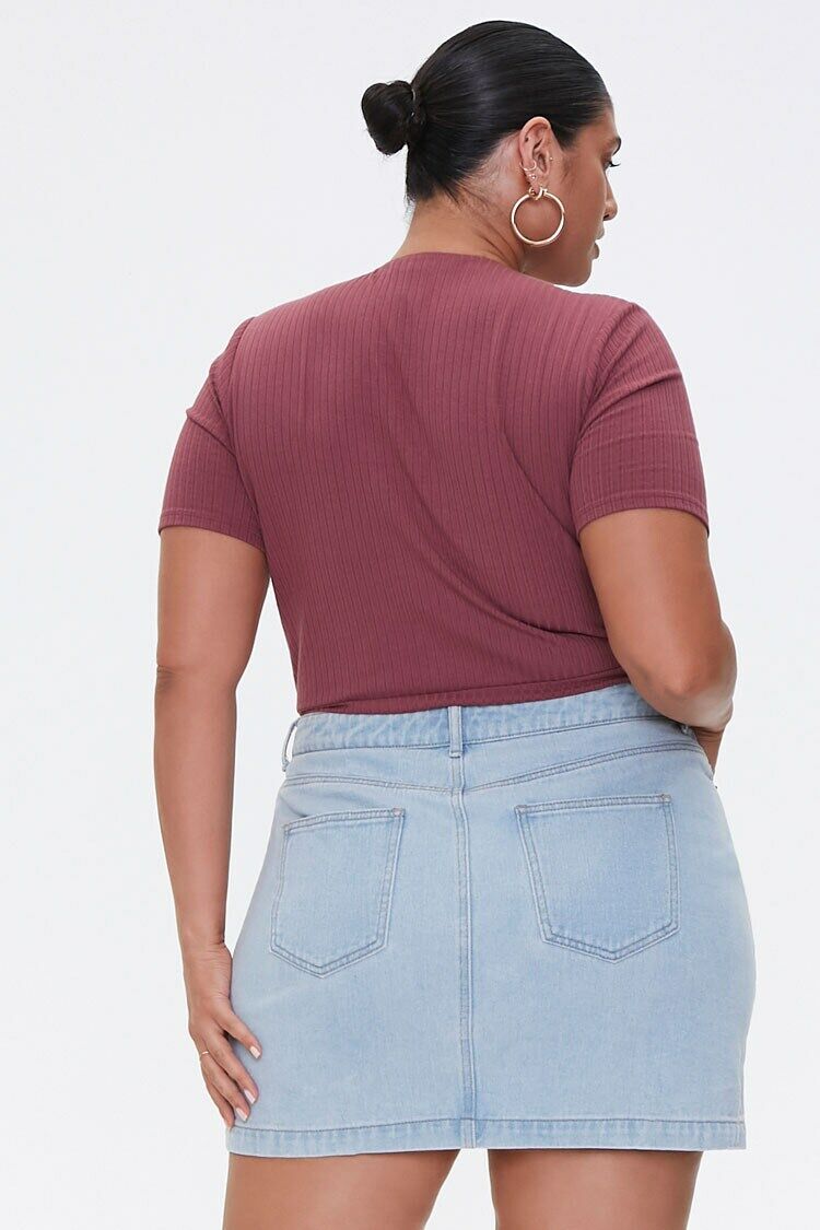 Plus Size Ribbed Surplice Bodysuit