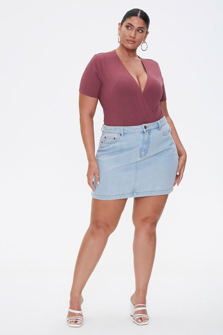 Plus Size Ribbed Surplice Bodysuit