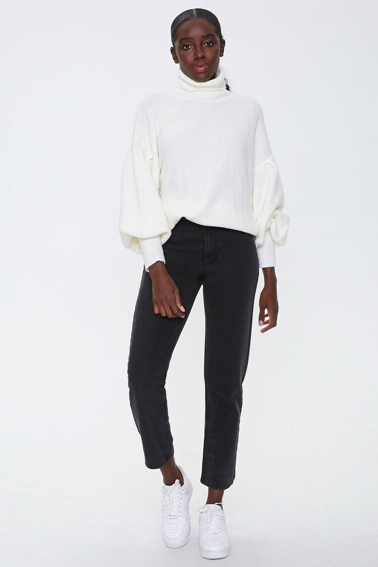 Turtleneck Balloon-Sleeve Sweater