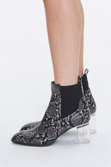 Faux Snakeskin Lucite Booties