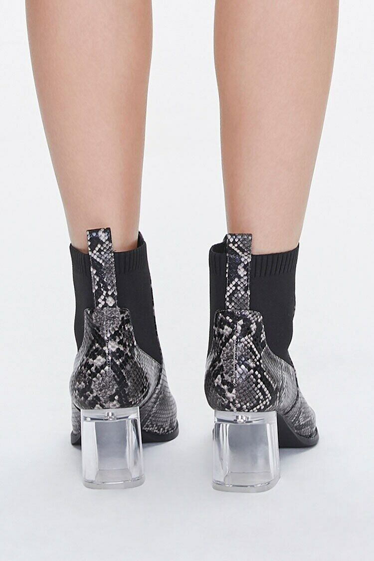 Faux Snakeskin Lucite Booties