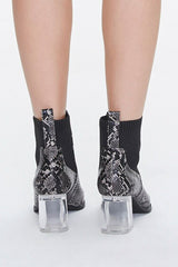 Faux Snakeskin Lucite Booties