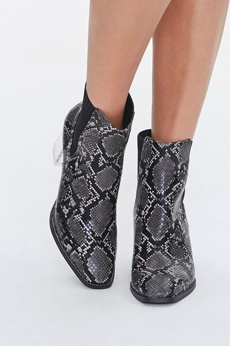 Faux Snakeskin Lucite Booties