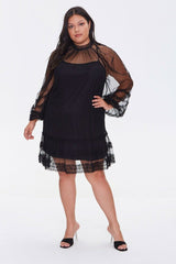 Plus Size Ruffled Mesh Mini Dress