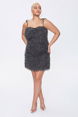 Plus Size Feathered Cami Mini Dress
