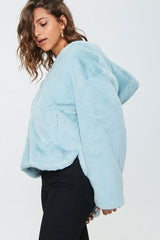 Plush Faux Fur Zip-Up Hoodie