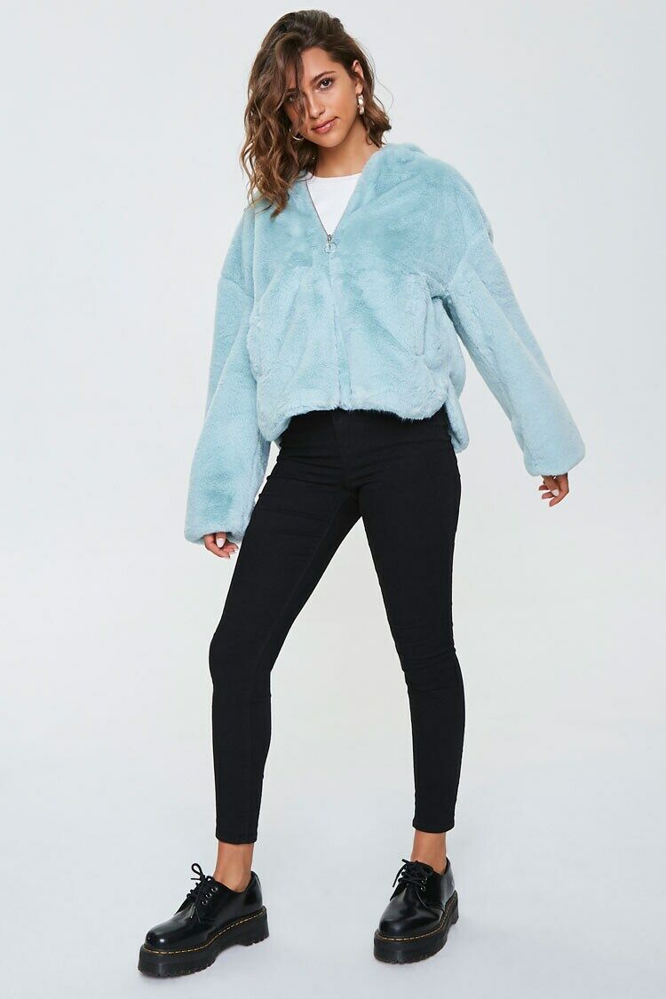 Plush Faux Fur Zip-Up Hoodie