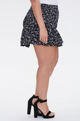 Plus Size Floral Ruffle-Trim Skort