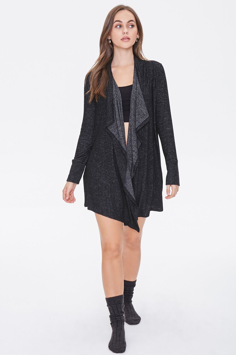 Heathered Draped-Front Robe