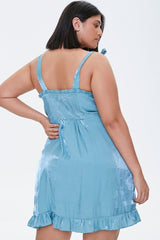 Plus Size Sheeny Self-Tie Mini Dress