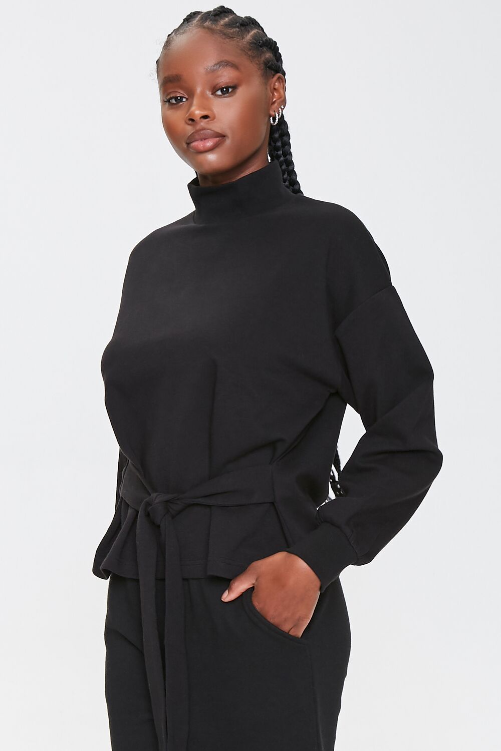 Tie-Waist Mock Neck Top