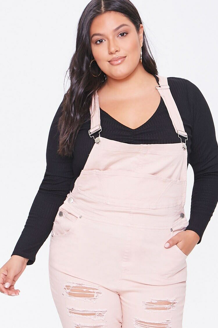 Plus Size Distressed Overalls
