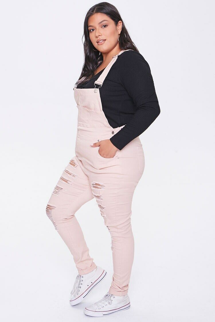 Plus Size Distressed Overalls