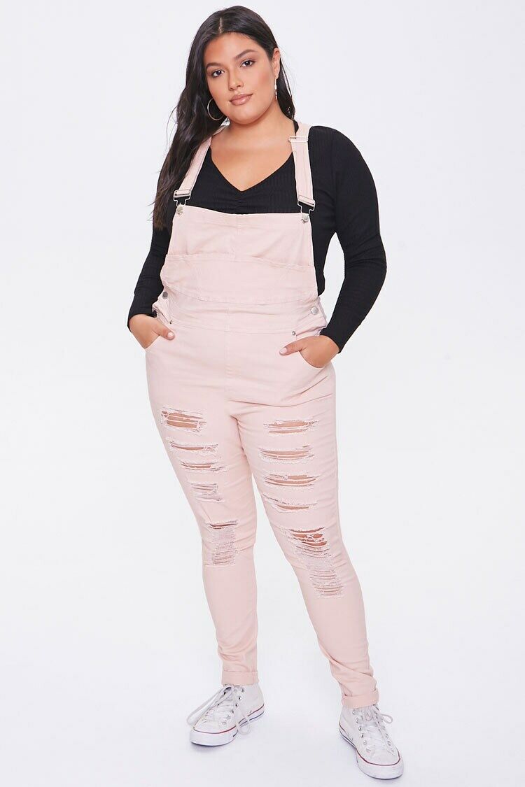 Plus Size Distressed Overalls