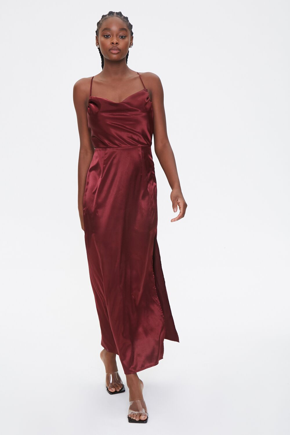Satin Cowl Neck Maxi Dress