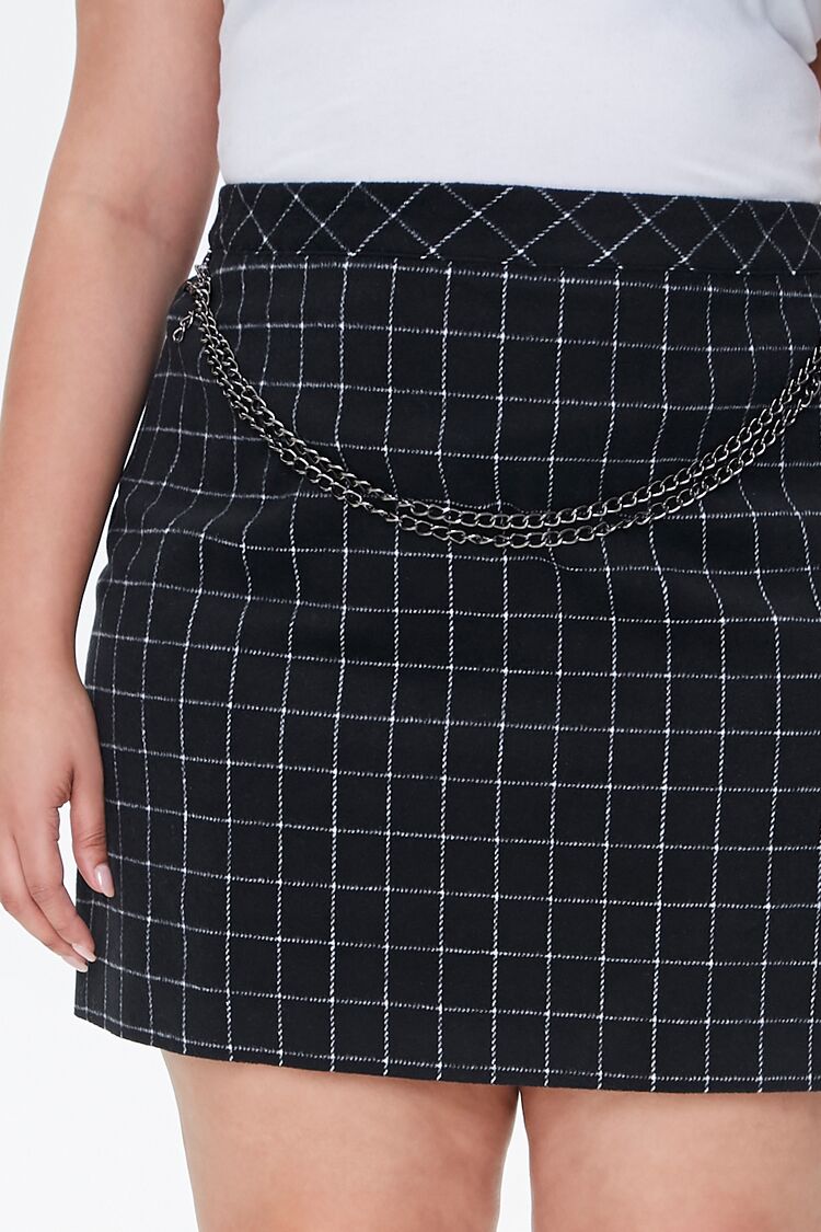 Plus Size Grid Print Mini Skirt