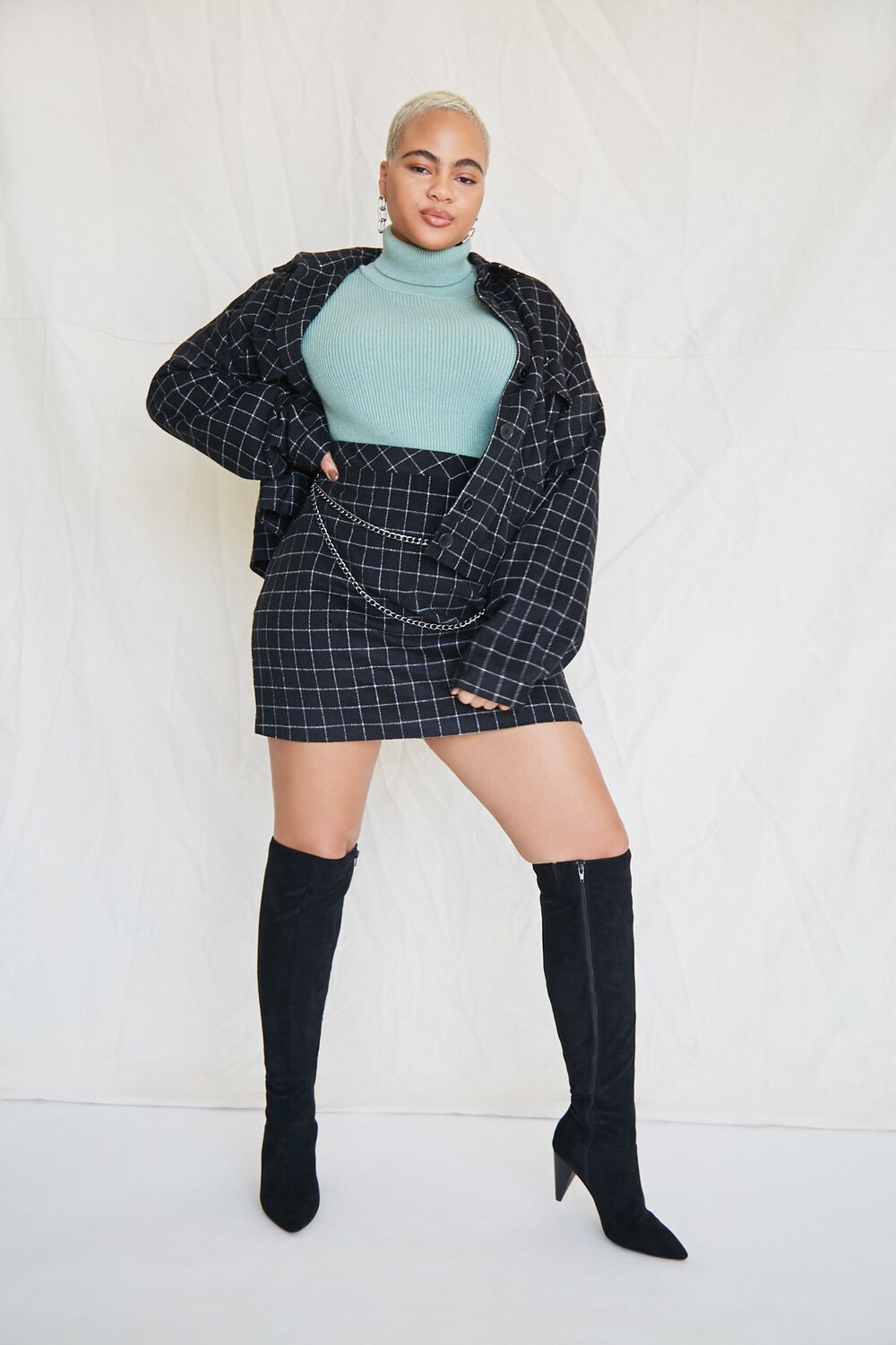 Plus Size Grid Print Mini Skirt