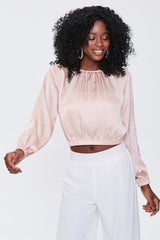 Satin Peasant-Sleeve Top