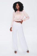 Satin Peasant-Sleeve Top