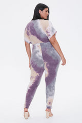 Plus Size Tie-Dye Surplice Jumpsuit