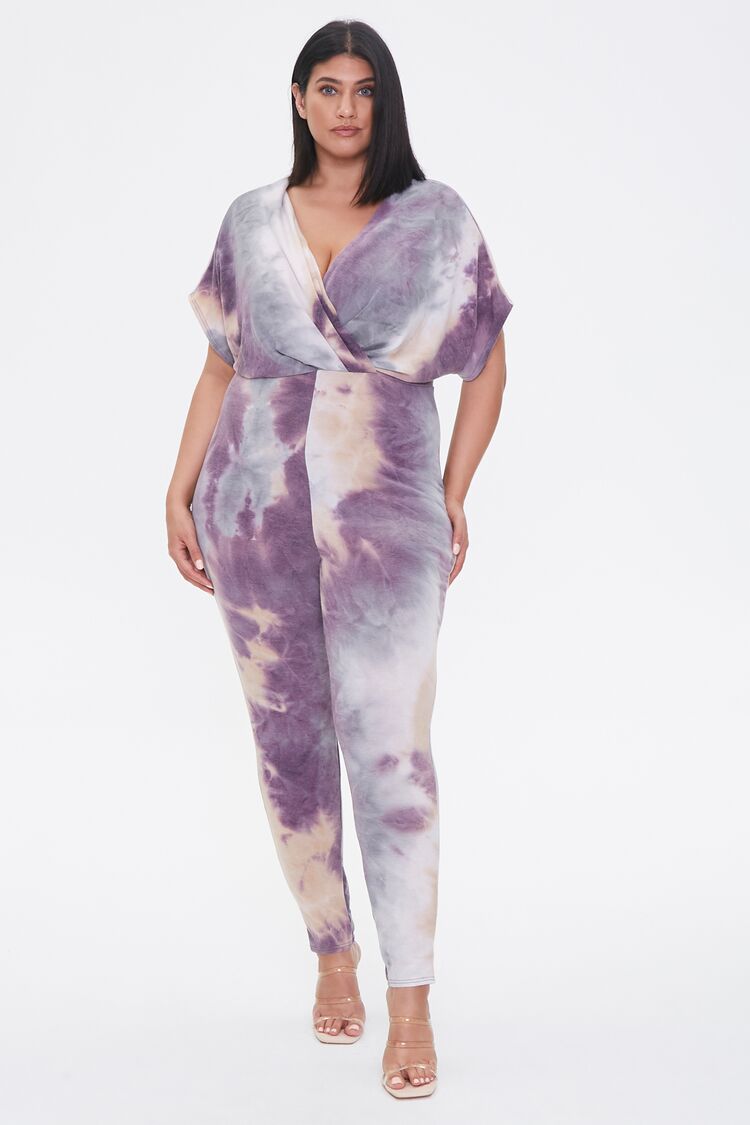 Plus Size Tie-Dye Surplice Jumpsuit