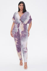 Plus Size Tie-Dye Surplice Jumpsuit