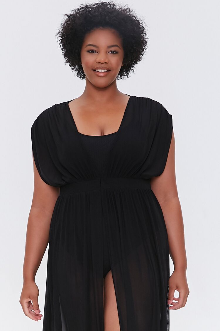 Plus Size Sheer Mesh Swim Cover-Up Dress