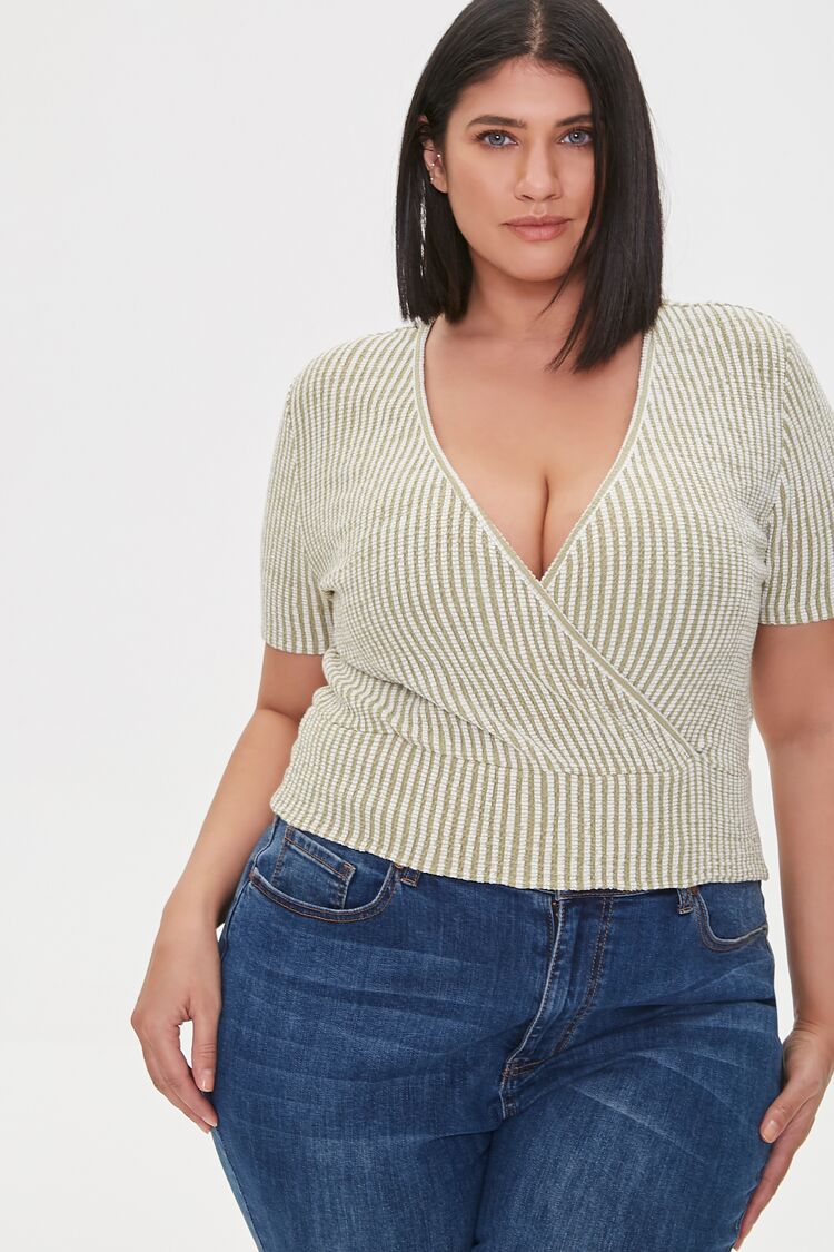 Plus Size Striped Surplice Crop Top
