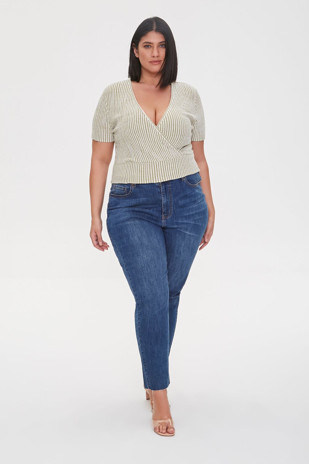 Plus Size Striped Surplice Crop Top